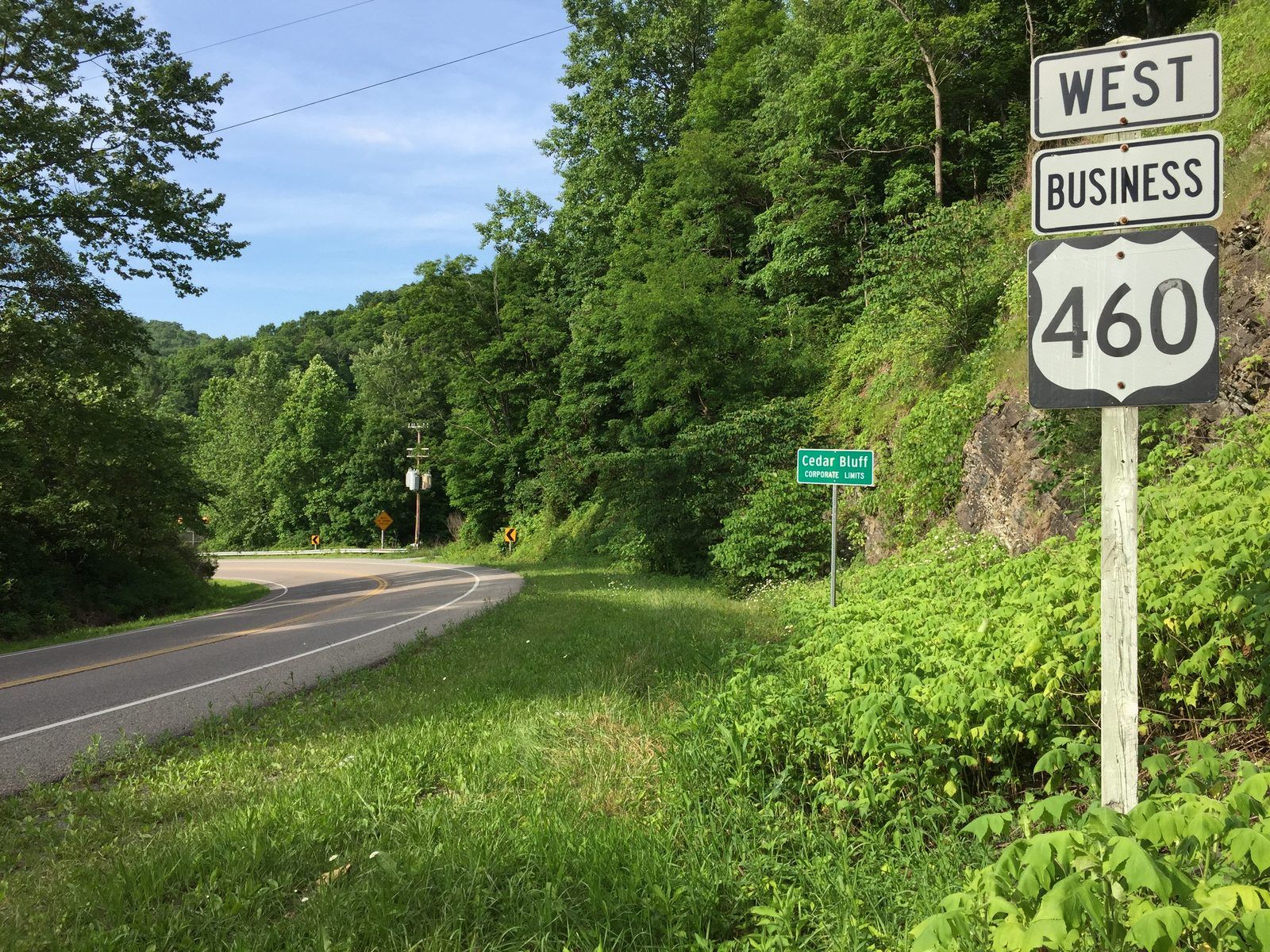 2017-06-11 17 35 43 View west along U.S. Route 460 Business (Cedar Valley Drive) just west of U.S. Route 460 (Governor George C Peery Highway) in Cedar Bluff, Tazewell County, Virginia